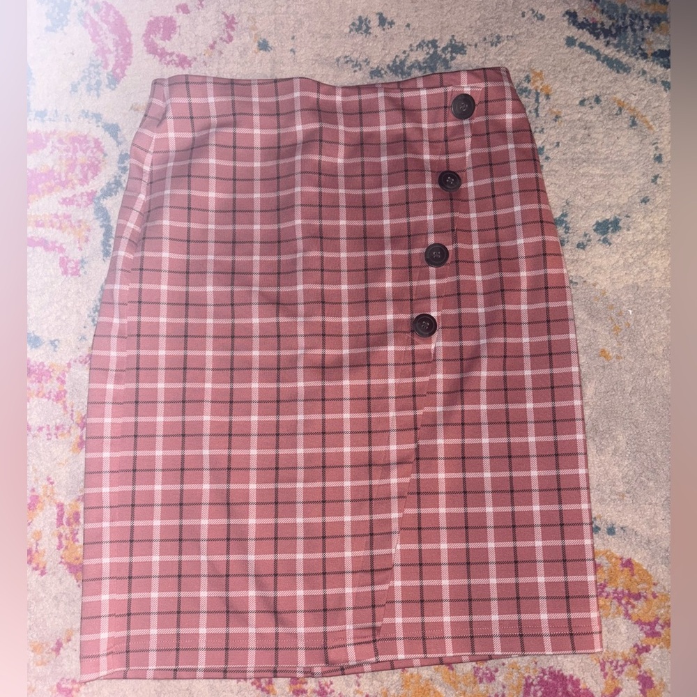 Elegant Asymmetrical Plaid Skirt in Pink by CATO
